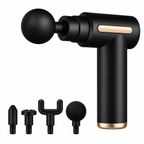 Rahava massage gun with 4 attachment heads on white background